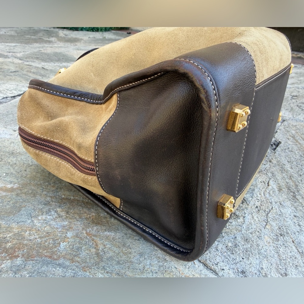 Authentic Loewe Suede Tan and Black Handbag with Embroidered Logo - Picture 11 of 16